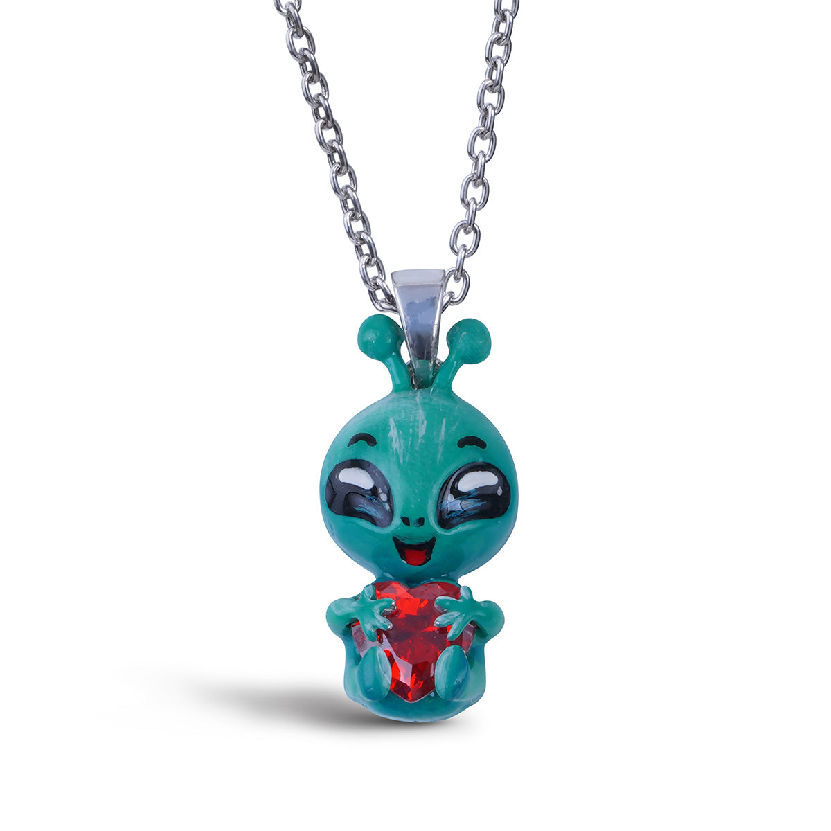 Alien Pendant Necklace Cosmic Charm UFO Sci Fi Jewelry Enamel