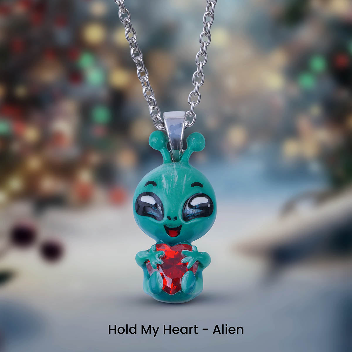 Alien Pendant Necklace Cosmic Charm UFO Sci Fi Jewelry Enamel