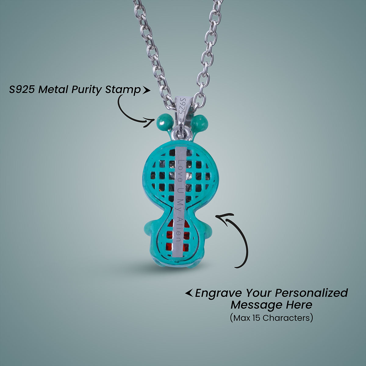 Alien Pendant Necklace Cosmic Charm UFO Sci Fi Jewelry Enamel