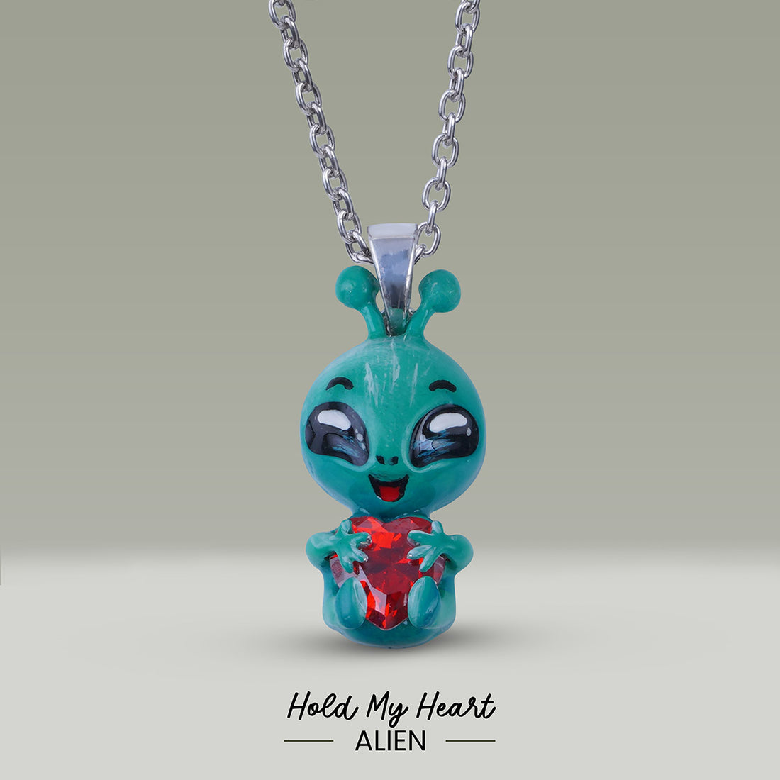 Alien Pendant Necklace Cosmic Charm UFO Sci Fi Jewelry Enamel