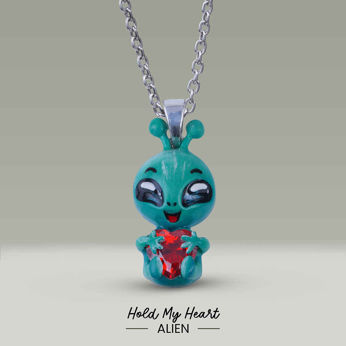 Alien Pendant Necklace Cosmic Charm UFO Sci Fi Jewelry Enamel