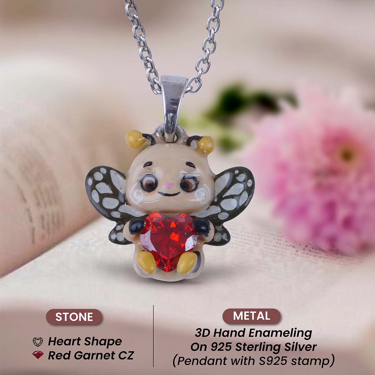 Cute Honeybee Pendant Necklace Kawaii Jewelry Gift for Daughter