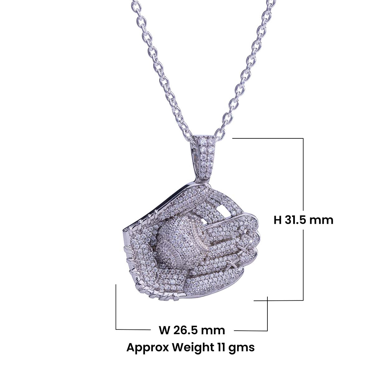 Baseball Glove Pendant Necklace Mens Iced Out Hip Hop Jewelry