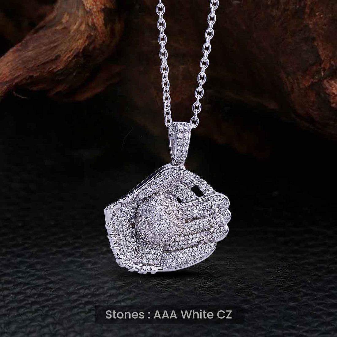 Baseball Glove Pendant Necklace Mens Iced Out Hip Hop Jewelry