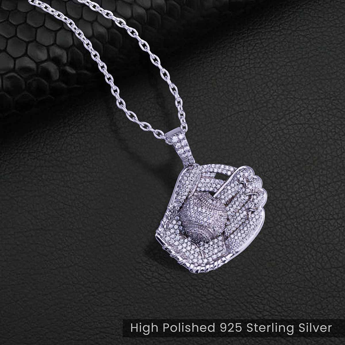 Baseball Glove Pendant Necklace Mens Iced Out Hip Hop Jewelry