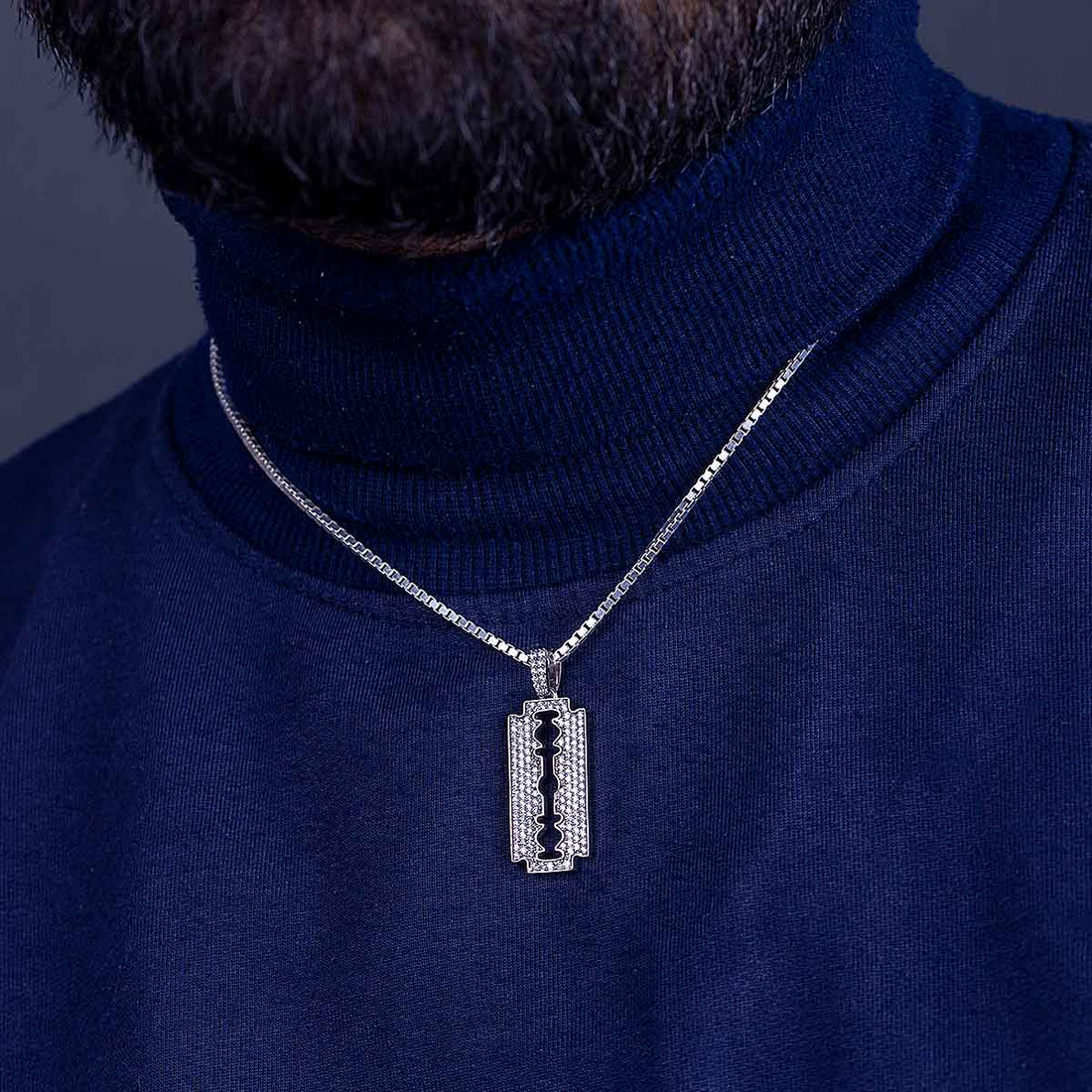 Iced Out Razor Blade Pendant Necklace Barber Jewelry Hip Hop
