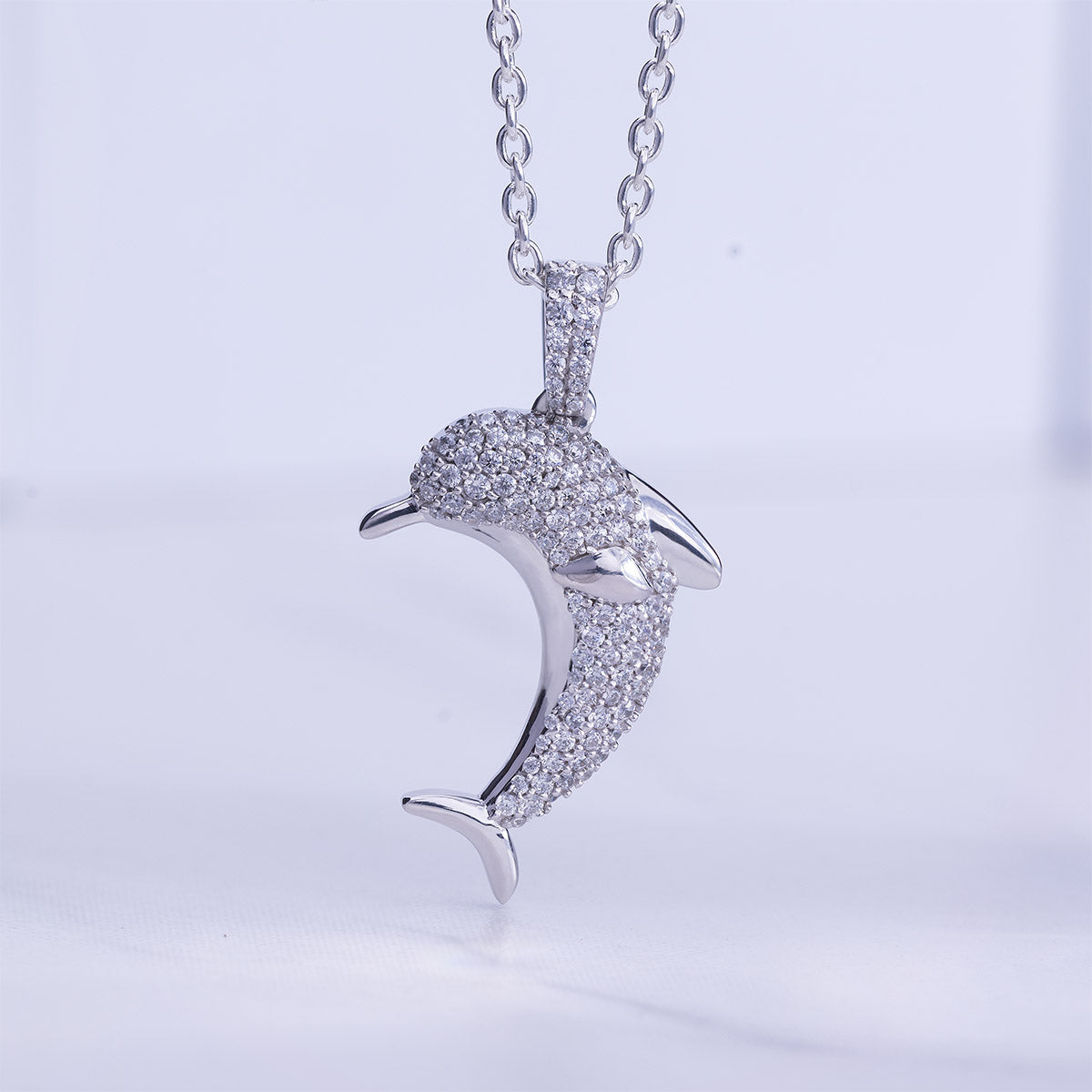 Dolphin Pendant Necklace Iced Out Ocean Jewelry Sterling Silver