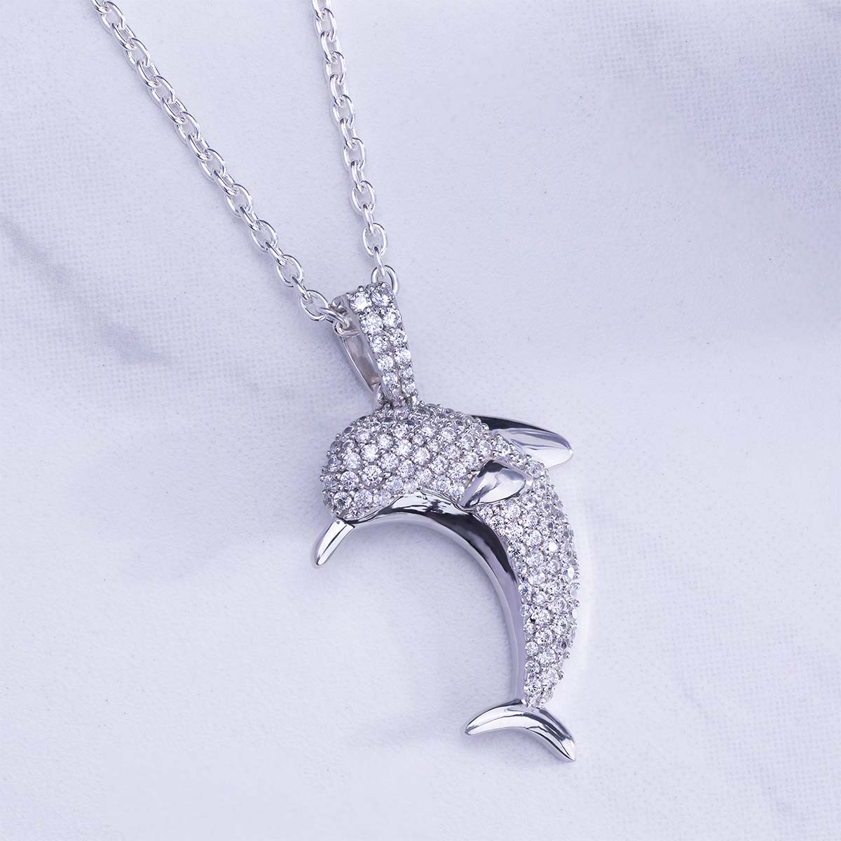 Dolphin Pendant Necklace Iced Out Ocean Jewelry Sterling Silver
