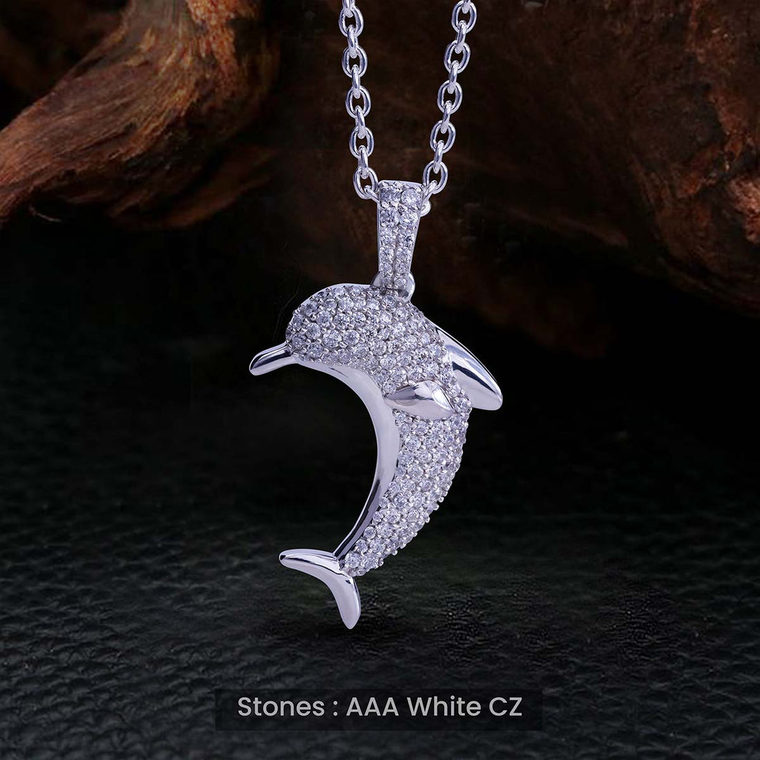 Dolphin Pendant Necklace Iced Out Ocean Jewelry Sterling Silver