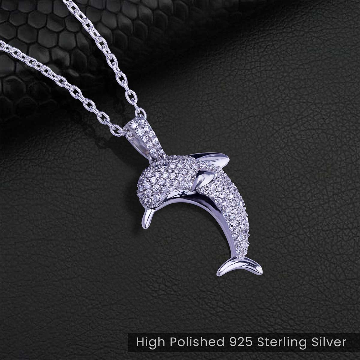 Dolphin Pendant Necklace Iced Out Ocean Jewelry Sterling Silver