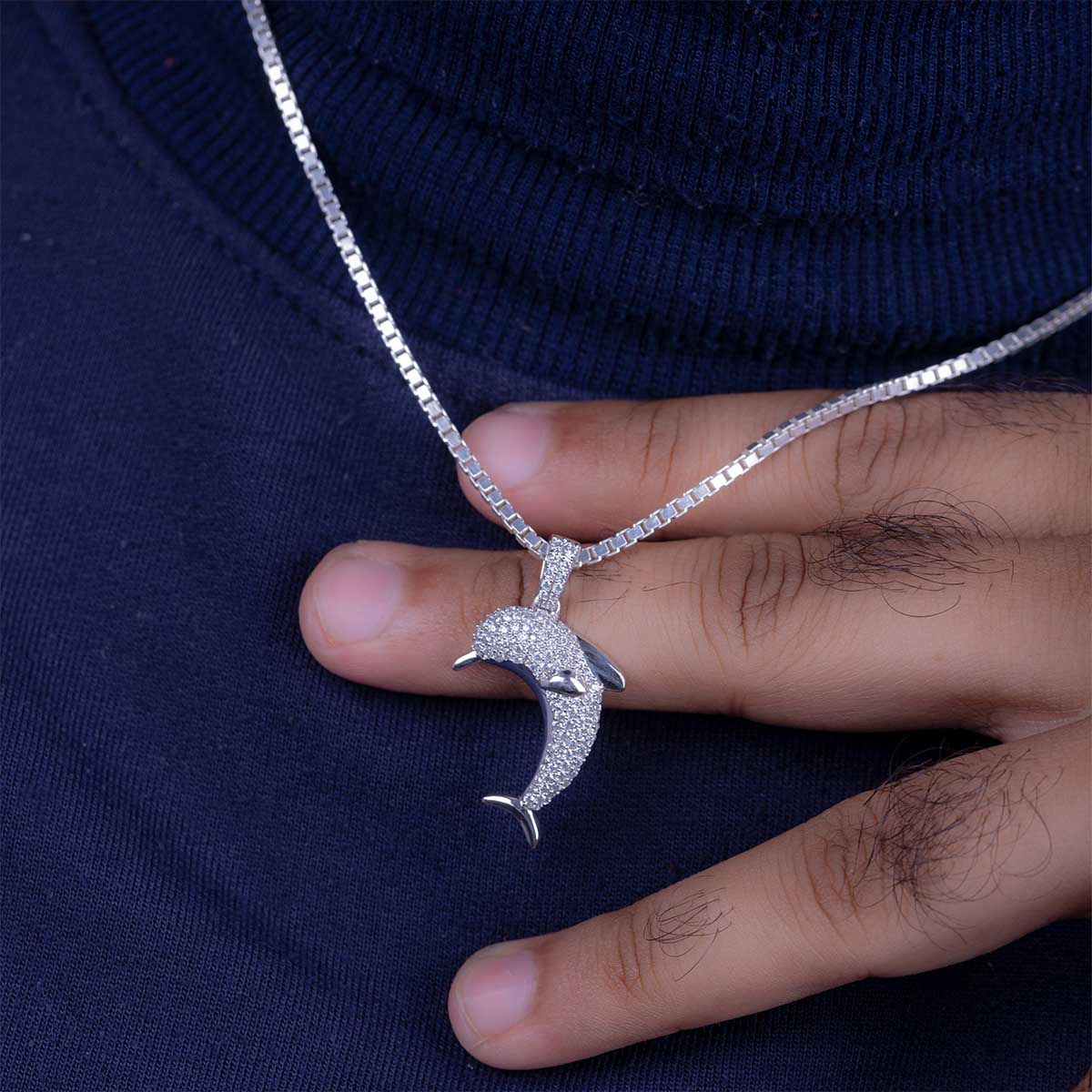 Dolphin Pendant Necklace Iced Out Ocean Jewelry Sterling Silver