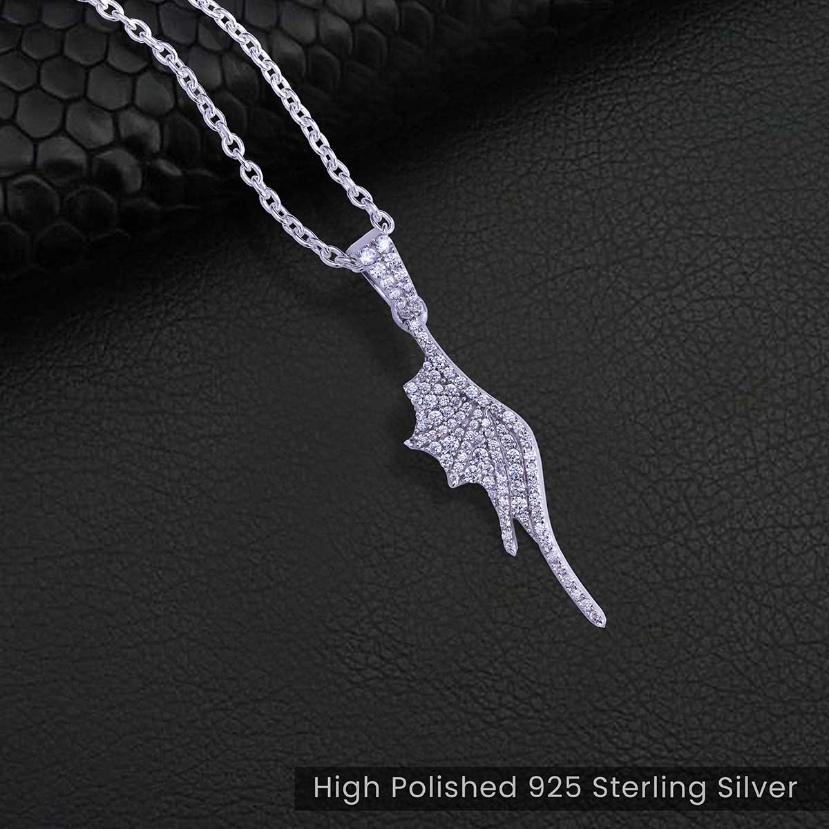 Dragon Wing Pendant Necklace Iced Out Jewelry Sterling Silver