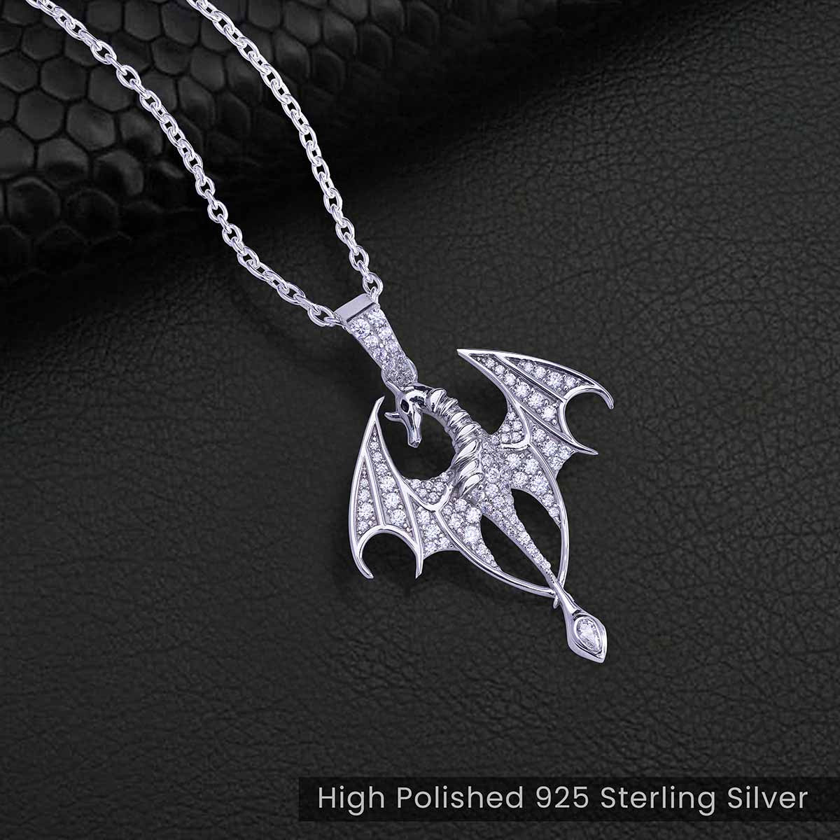 Dragon Pendant Necklace Fantasy Medieval Jewelry Sterling Silver