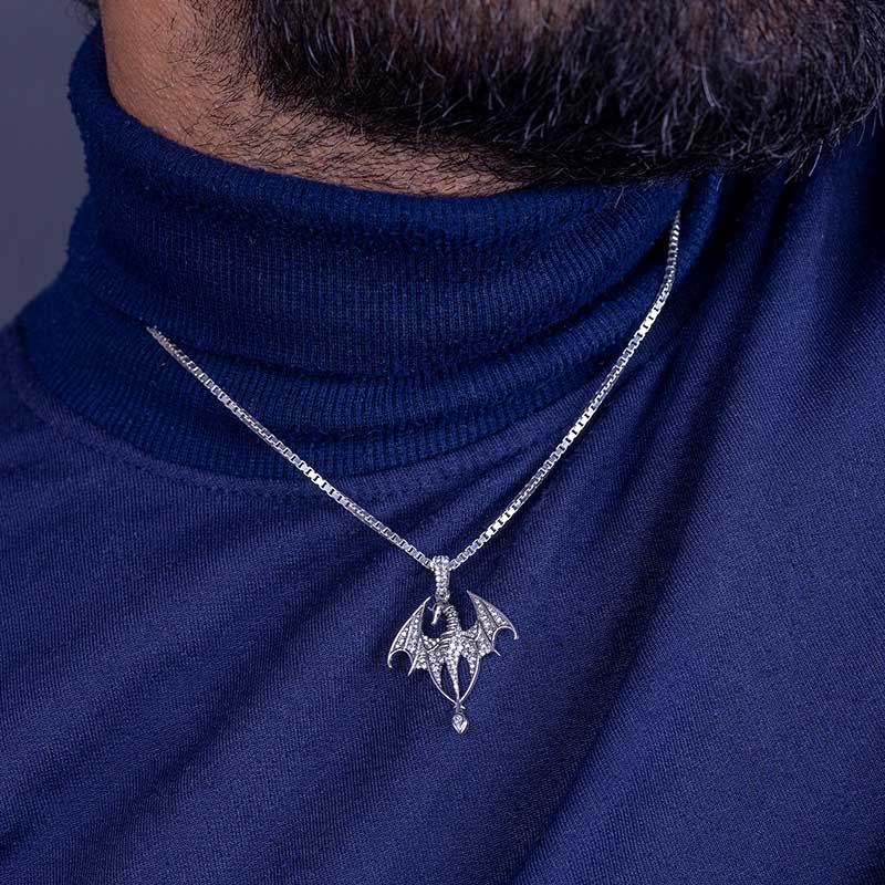 Dragon Pendant Necklace Fantasy Medieval Jewelry Sterling Silver