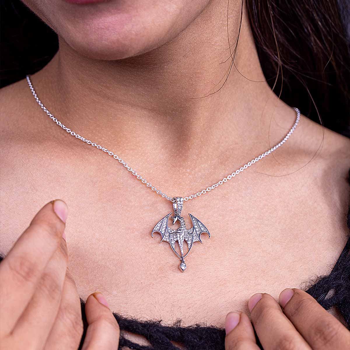 Dragon Pendant Necklace Fantasy Medieval Jewelry Sterling Silver