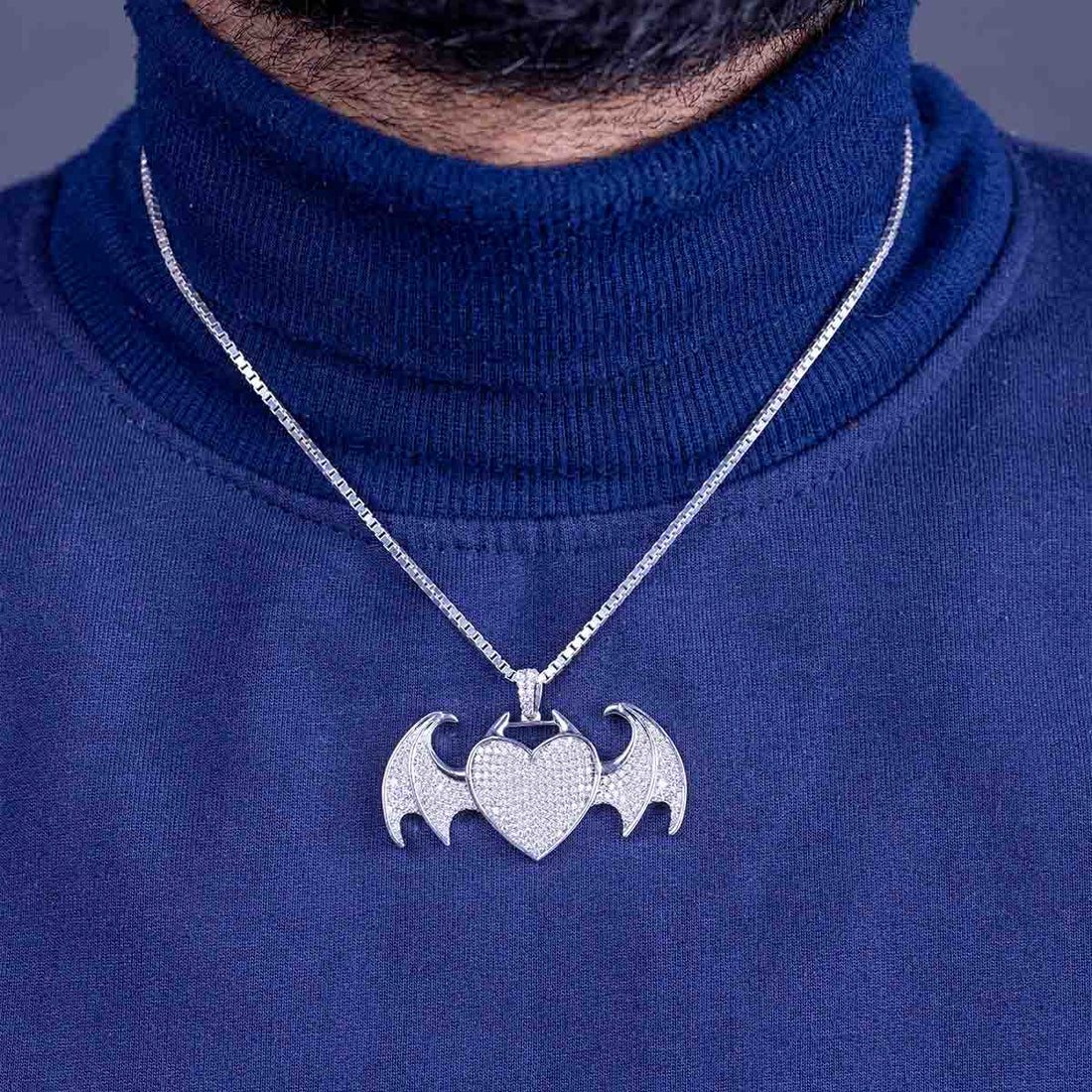 Heart with Dragon Wings Necklace Iced Out Hip Hop Pendant