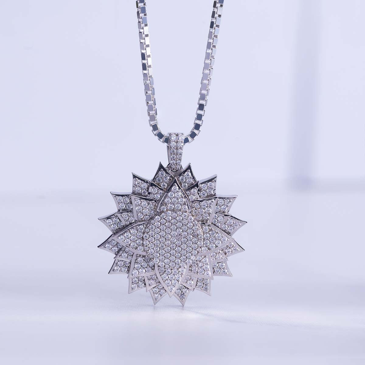 Dazzling Iced Out Flower Pendant Necklace for Girls Sterling Silver