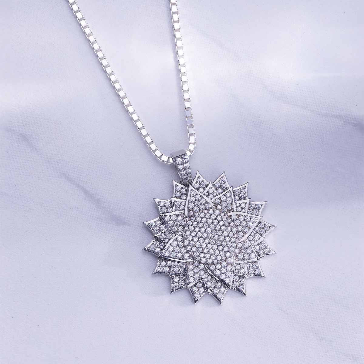 Dazzling Iced Out Flower Pendant Necklace for Girls Sterling Silver
