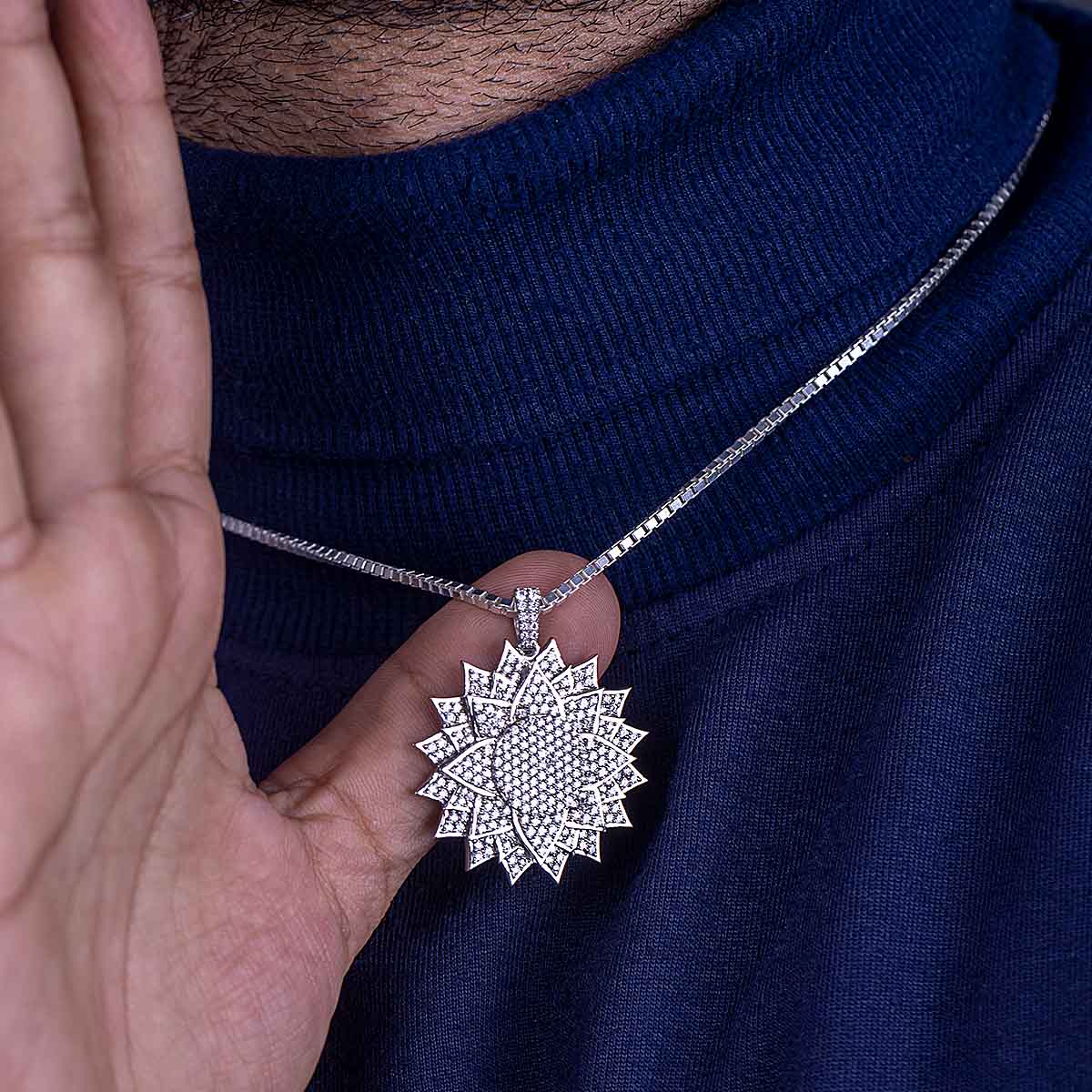 Dazzling Iced Out Flower Pendant Necklace for Girls Sterling Silver