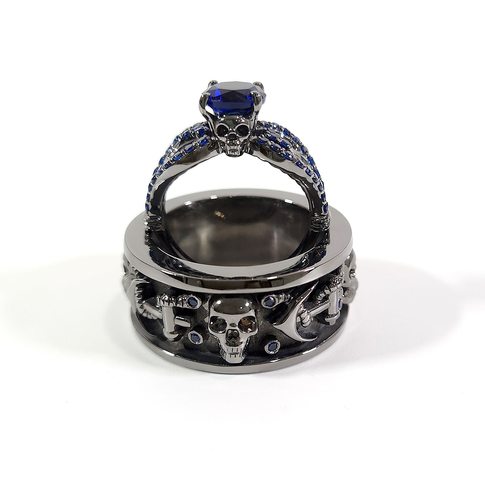 Sapphire Skull Promise Ring Set