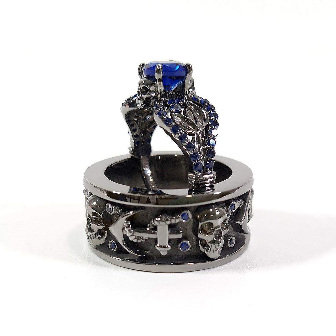 Sapphire Skull Promise Ring Set
