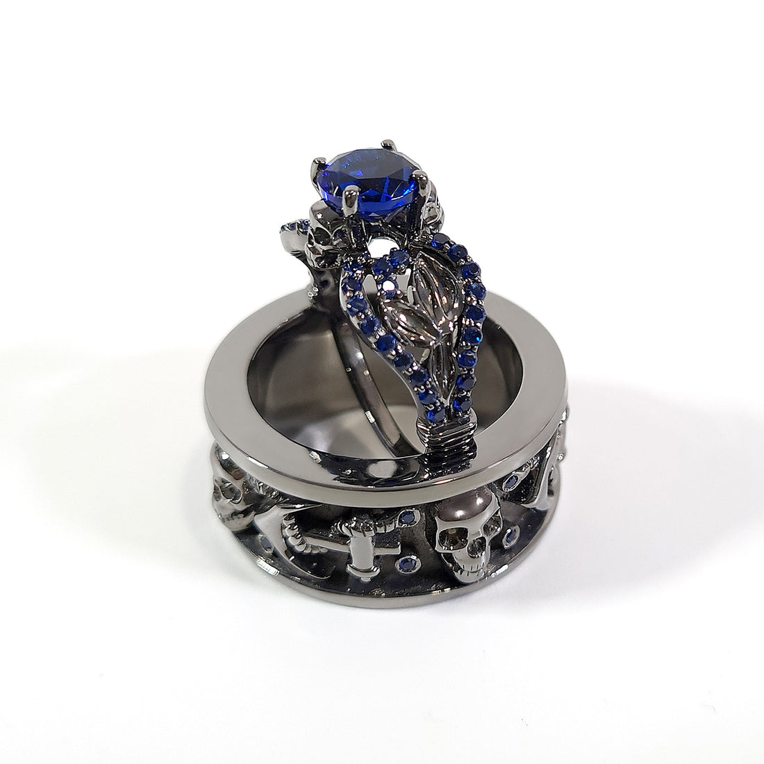 Sapphire Skull Promise Ring Set
