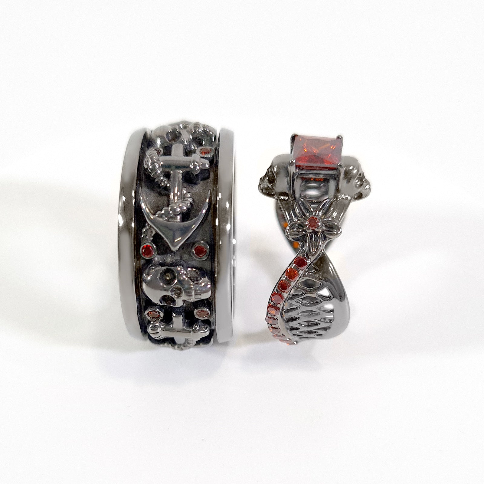Anchor Skull Promise Rings For Couple