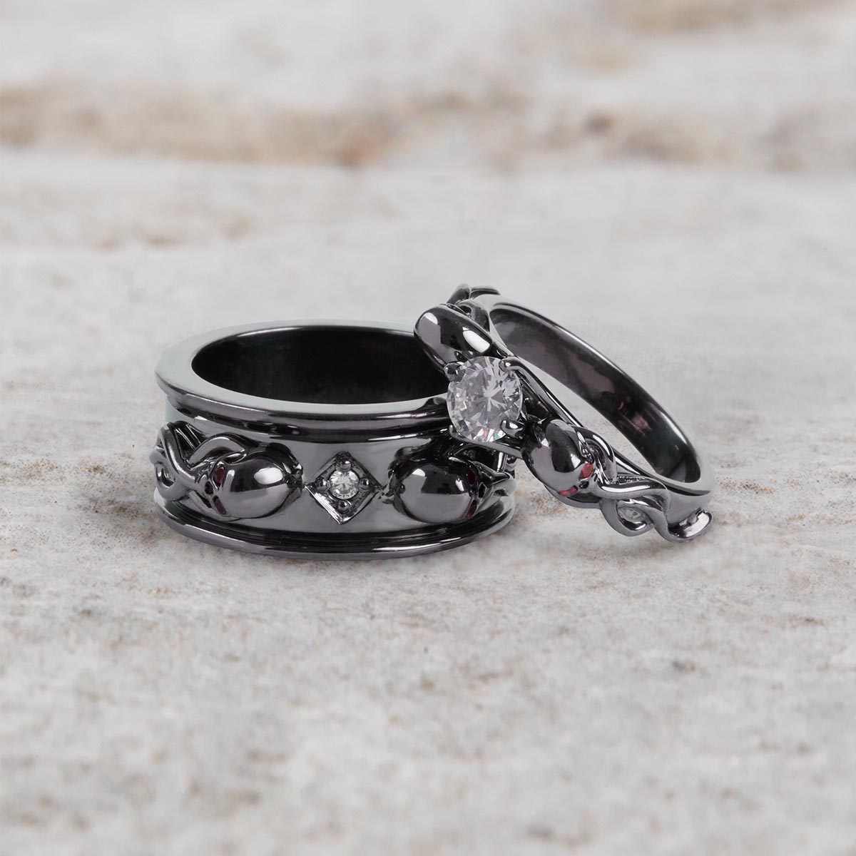 Moissanite Snake Skull Ring Set Gothic Couple Wedding Rings