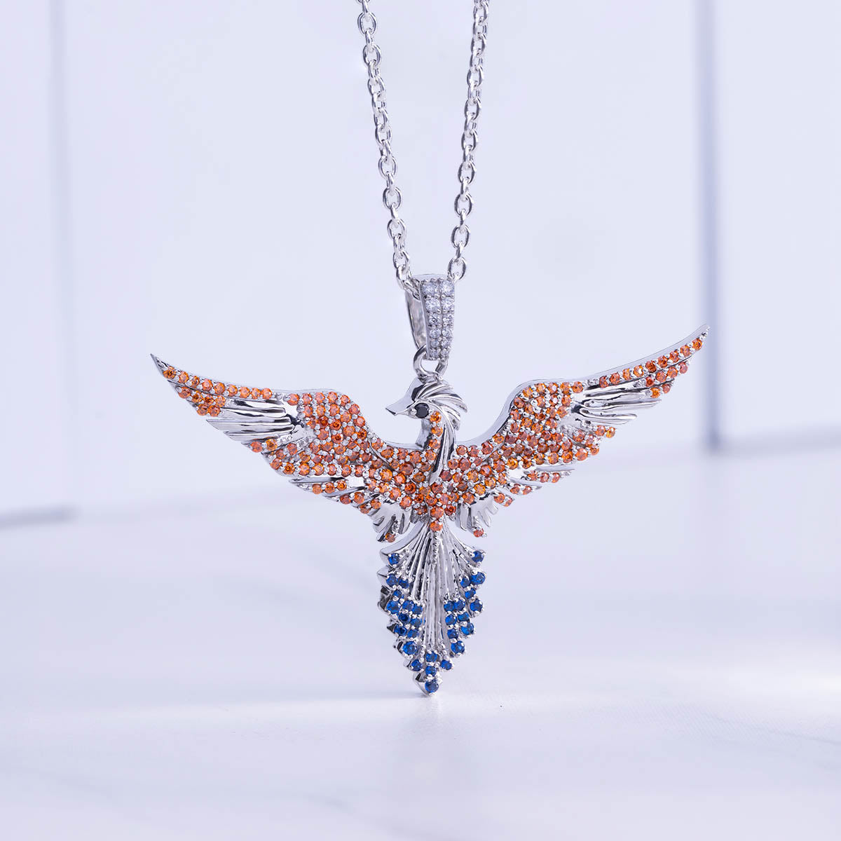 Phoenix Pendant Necklace Rising Bird Jewelry for Girls Women Sterling Silver