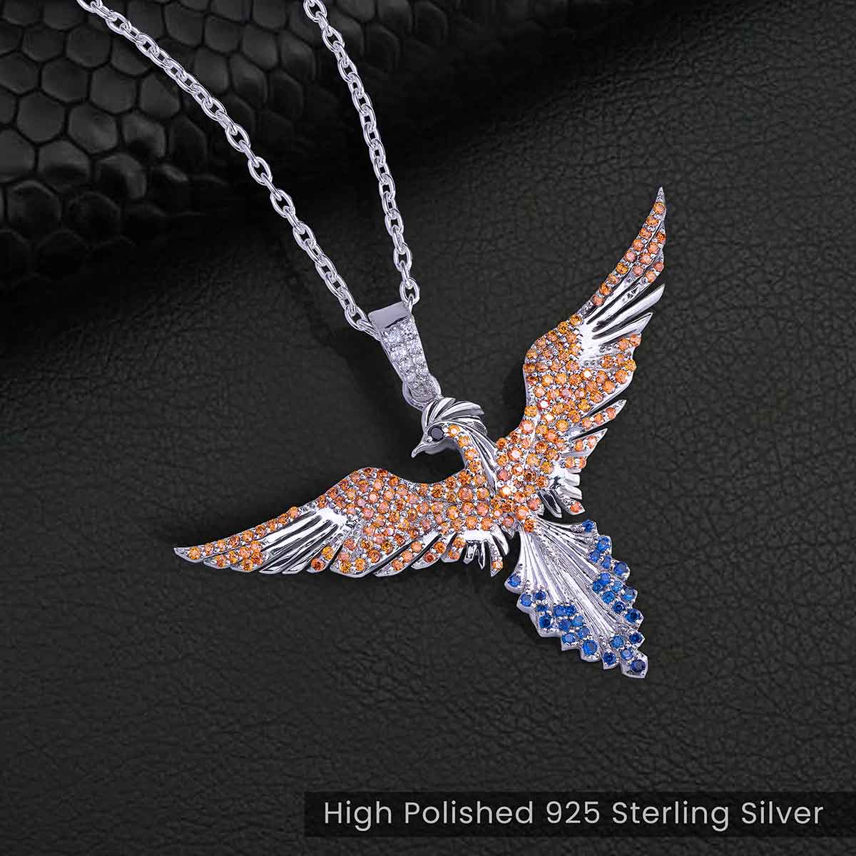 Phoenix Pendant Necklace Rising Bird Jewelry for Girls Women Sterling Silver