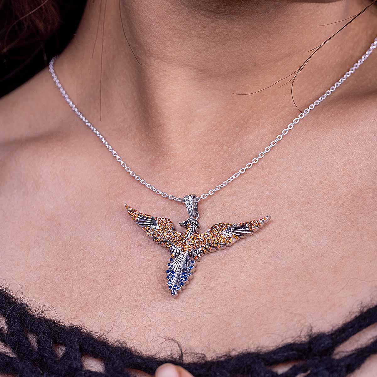 Phoenix Pendant Necklace Rising Bird Jewelry for Girls Women Sterling Silver