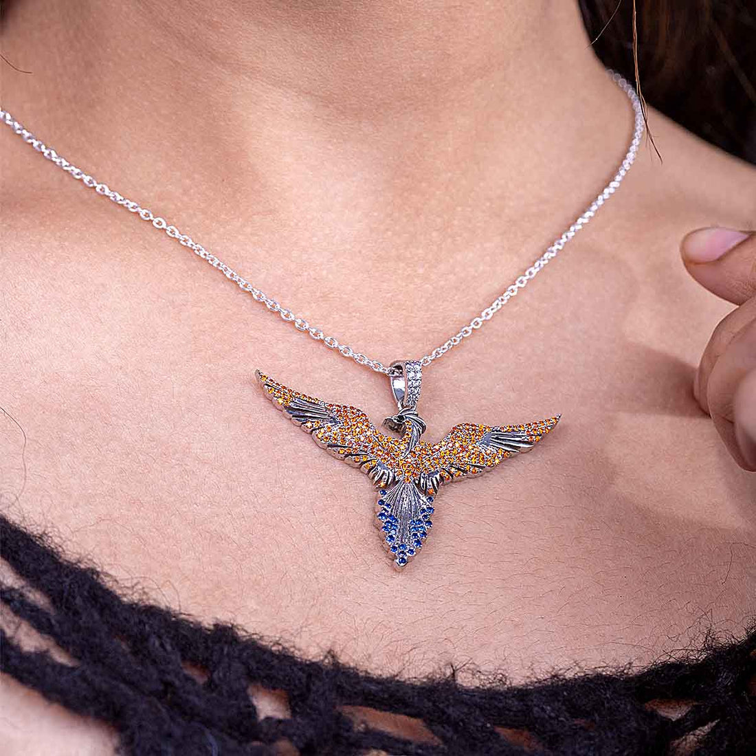 Phoenix Pendant Necklace Rising Bird Jewelry for Girls Women Sterling Silver