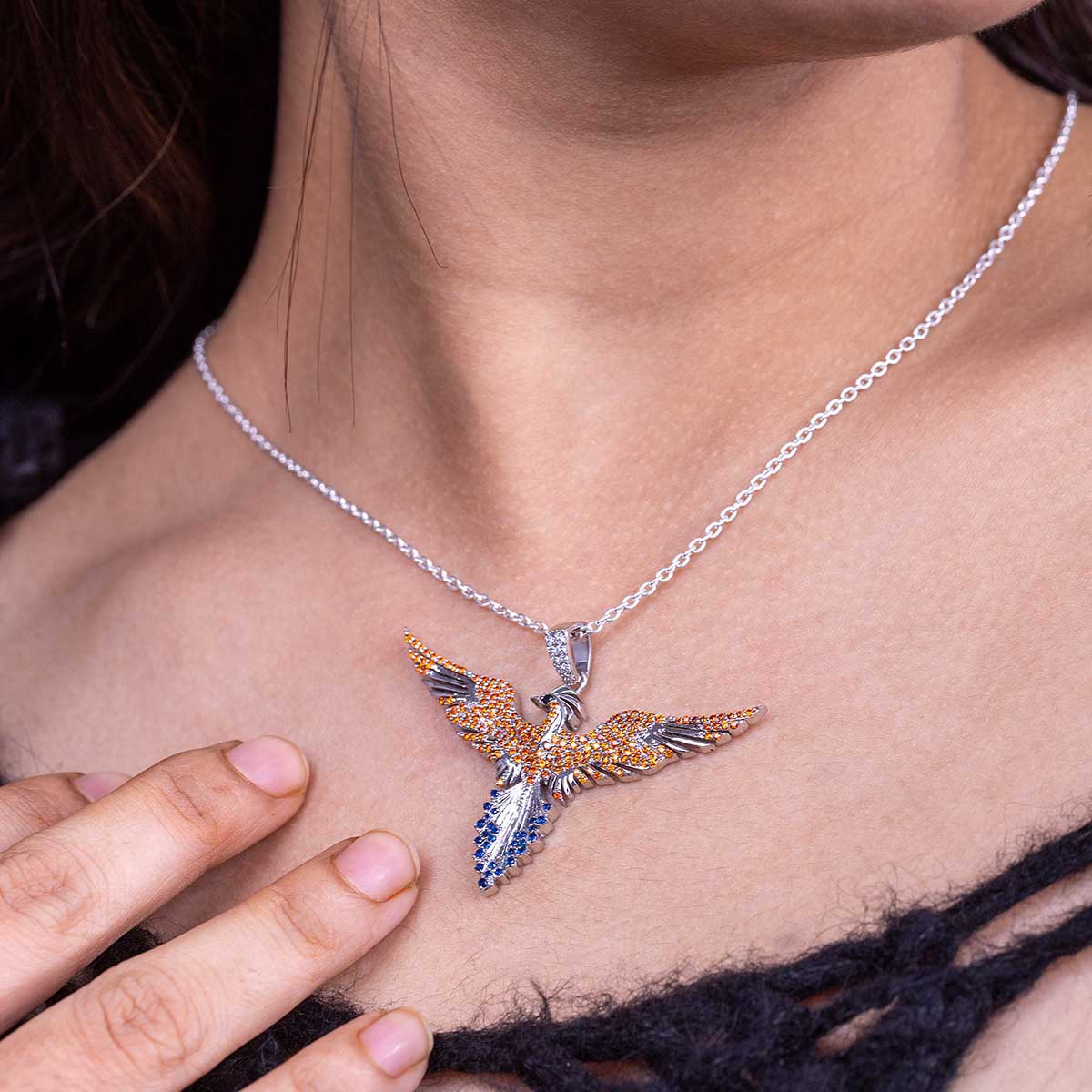 Phoenix Pendant Necklace Rising Bird Jewelry for Girls Women Sterling Silver