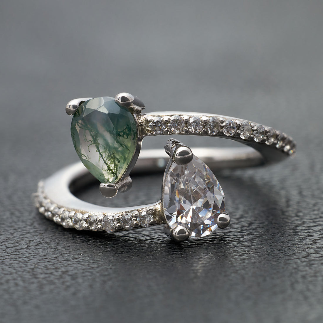 Toi Et Moi Moss Agate Engagement Ring