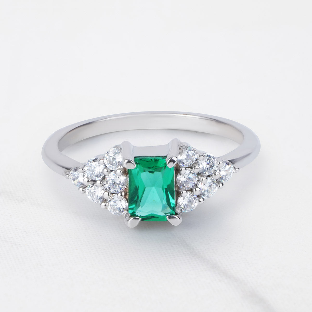 Emerald and Diamond Cocktail Ring Cluster Engagement Ring