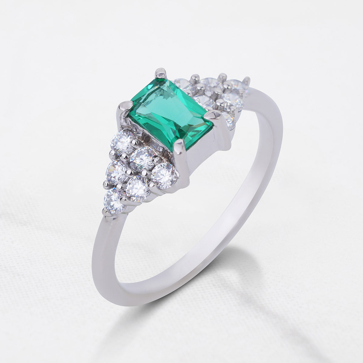 Emerald and Diamond Cocktail Ring Cluster Engagement Ring