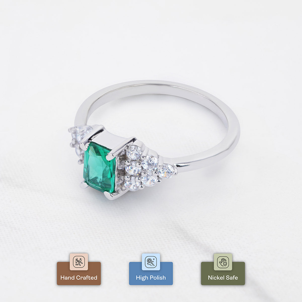 Emerald and Diamond Cocktail Ring Cluster Engagement Ring