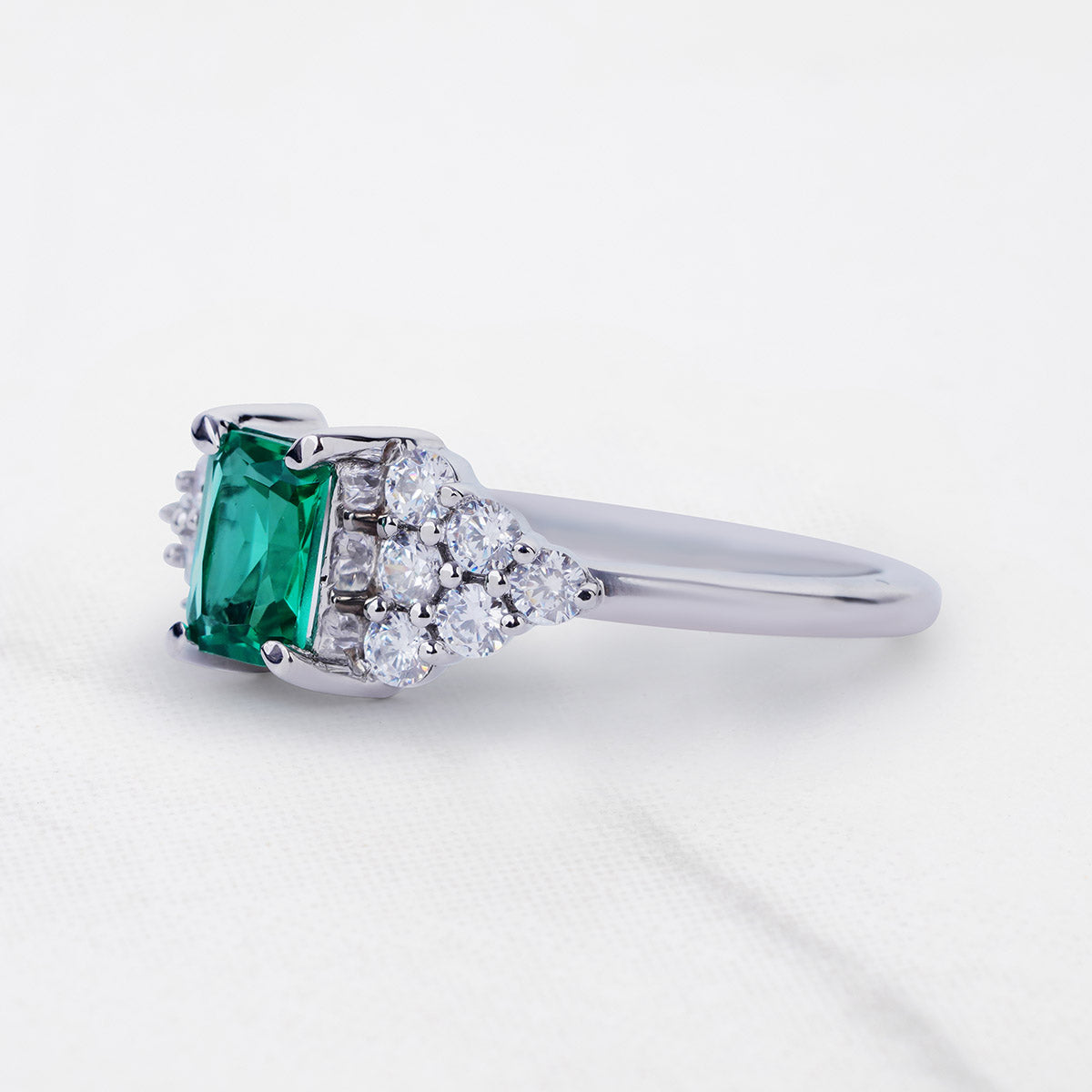 Emerald and Diamond Cocktail Ring Cluster Engagement Ring