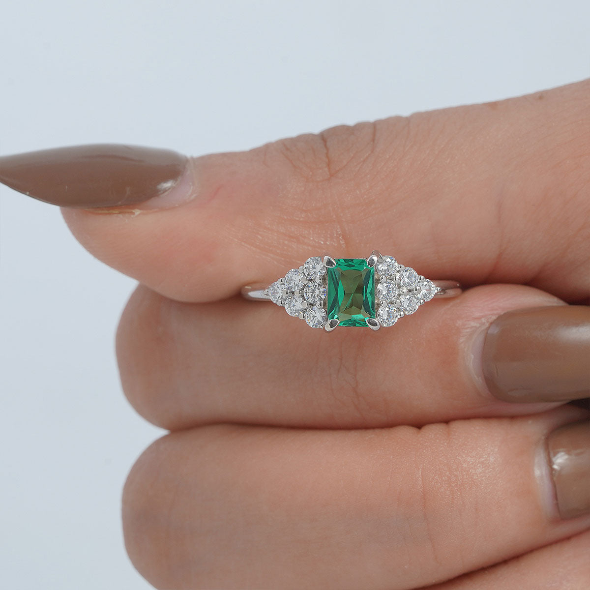 Emerald and Diamond Cocktail Ring Cluster Engagement Ring