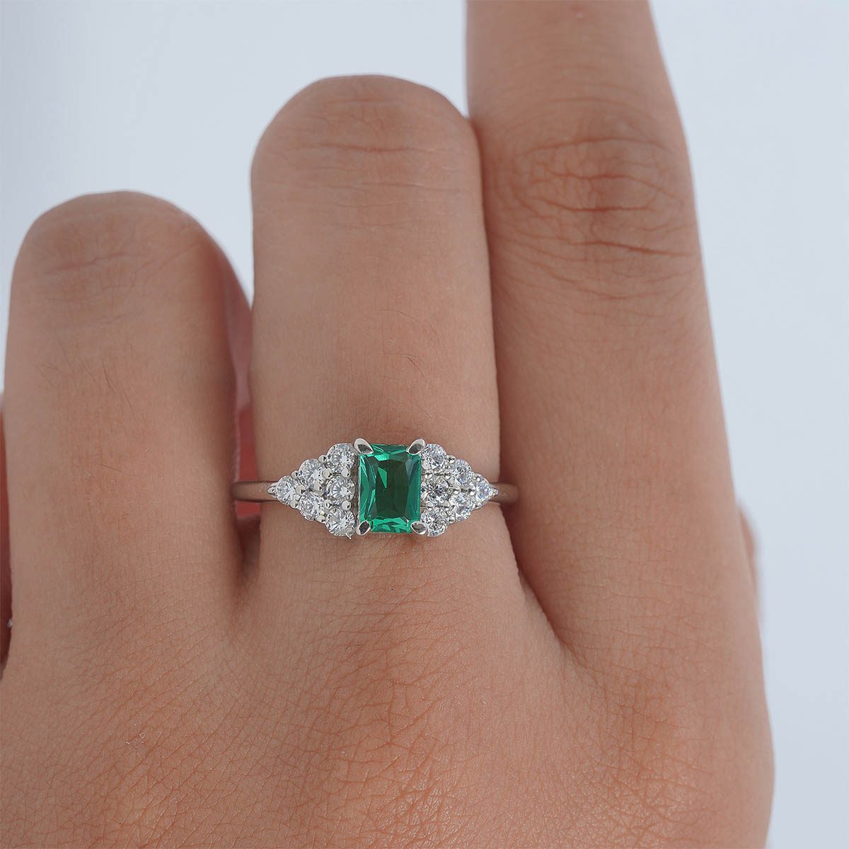 Emerald and Diamond Cocktail Ring Cluster Engagement Ring