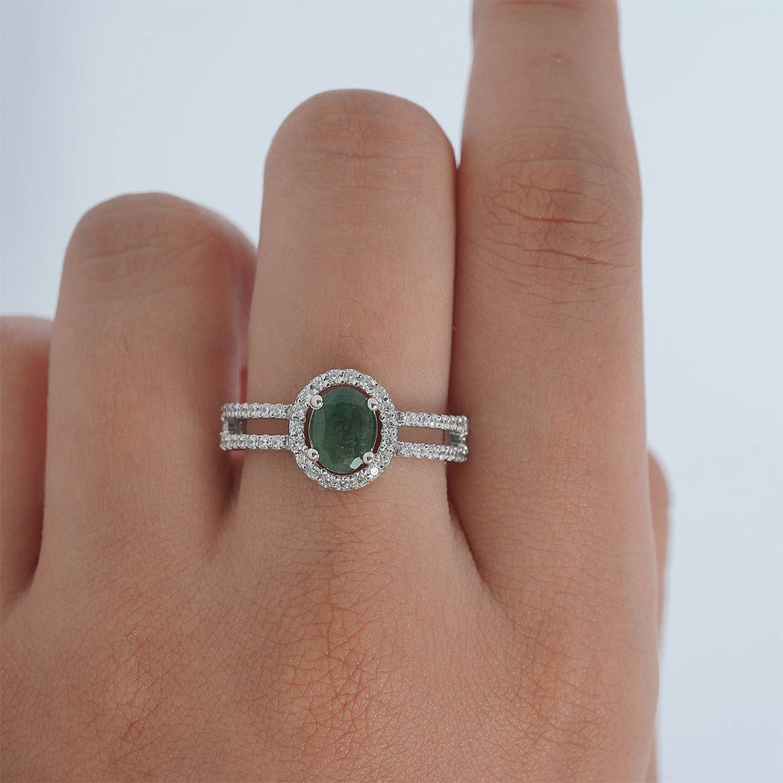 Oval Moss Agate Halo Ring Healing Gemstone Nature Jewelry