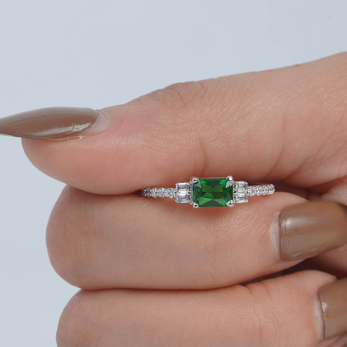 Synthetic Emerald Ring Minimalist Promise Engagement Rings