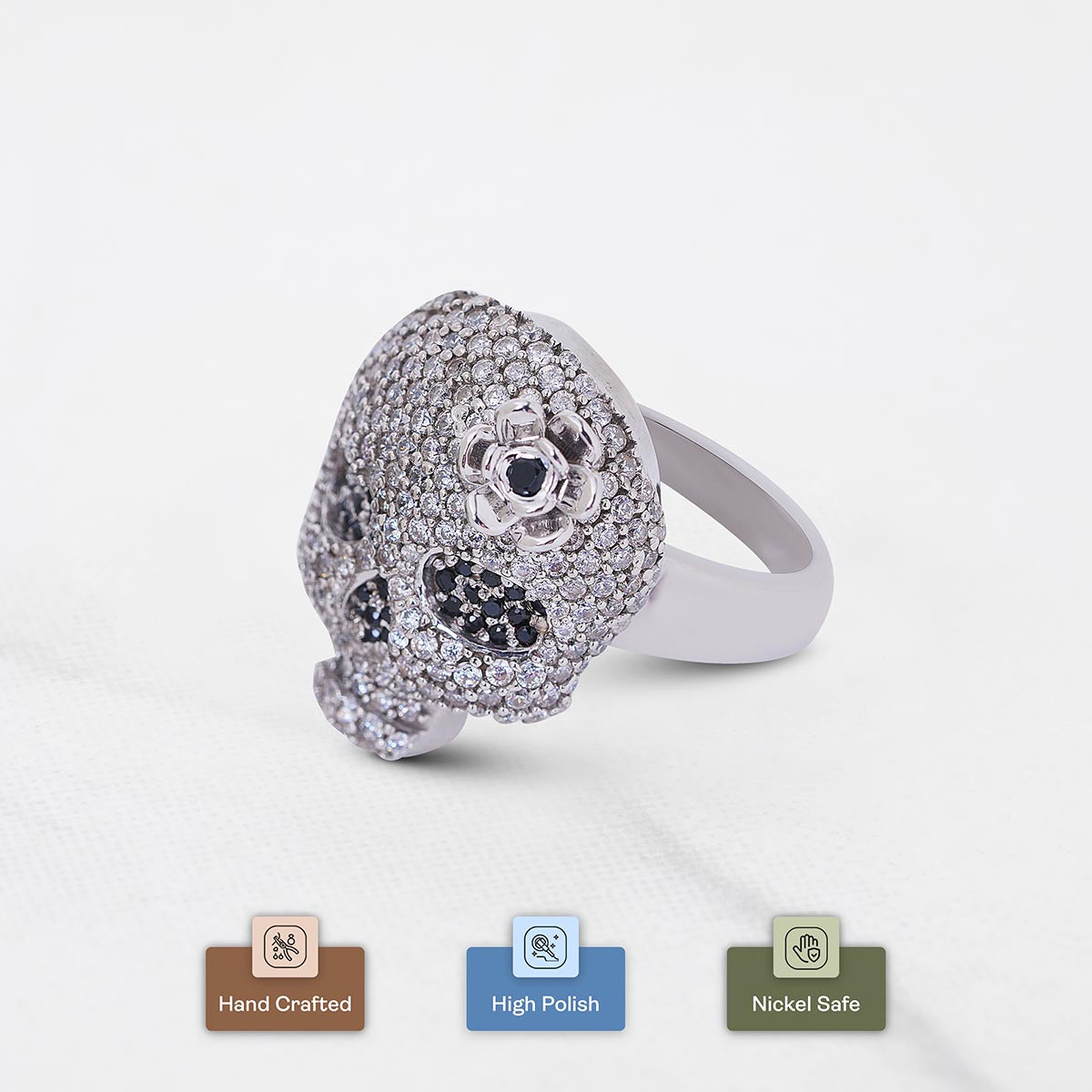 Iced Out Skull Ring for Women Day of The Dead Jewelry Hip Hop