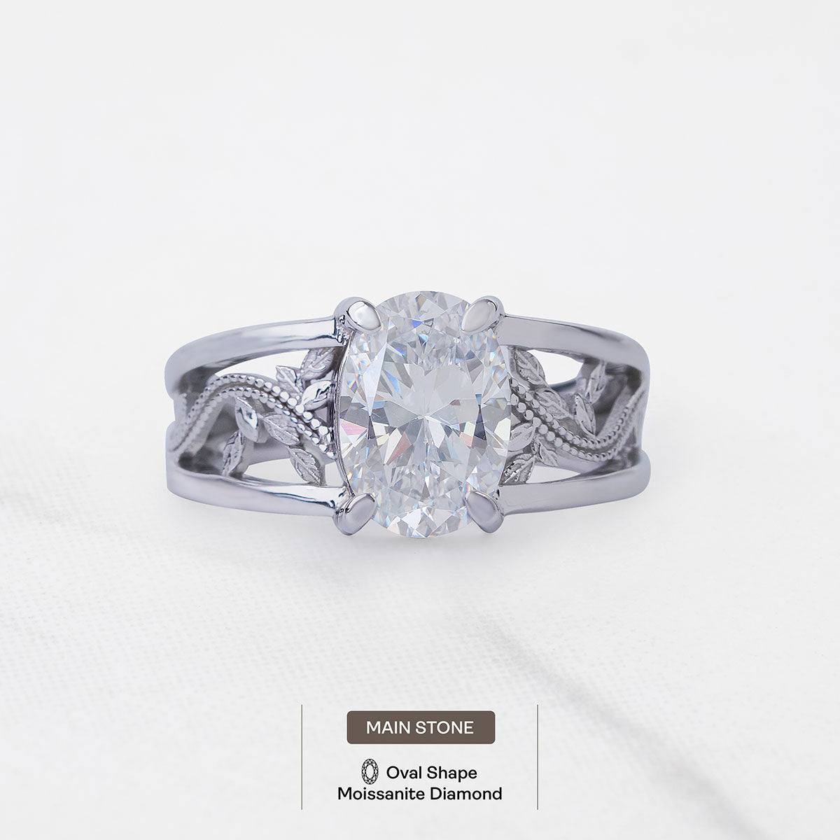Solitaire 2CT Oval Moissanite Nature Inspired Engagement Ring