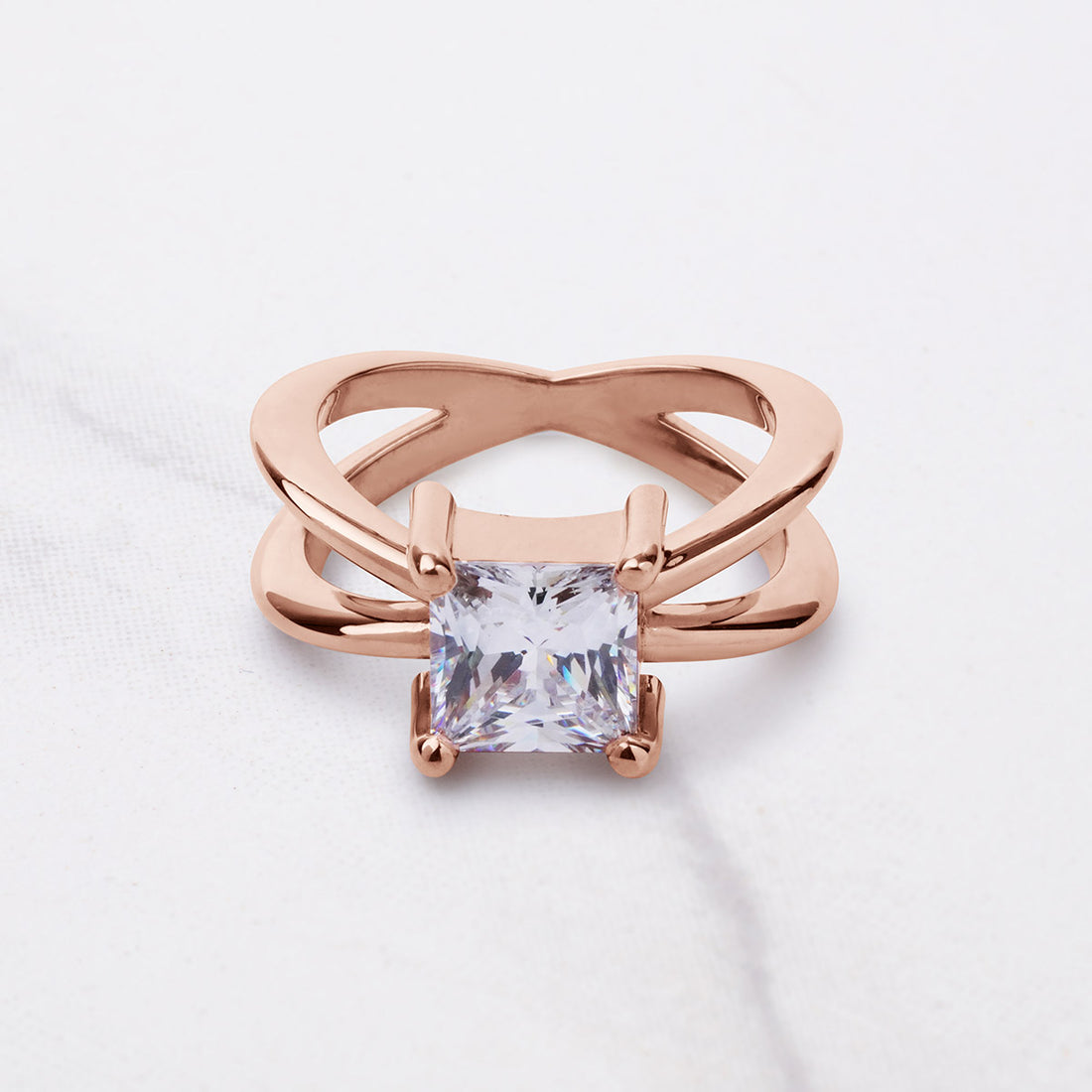 Princess Cut Moissanite Engagement Ring Criss Cross X Design
