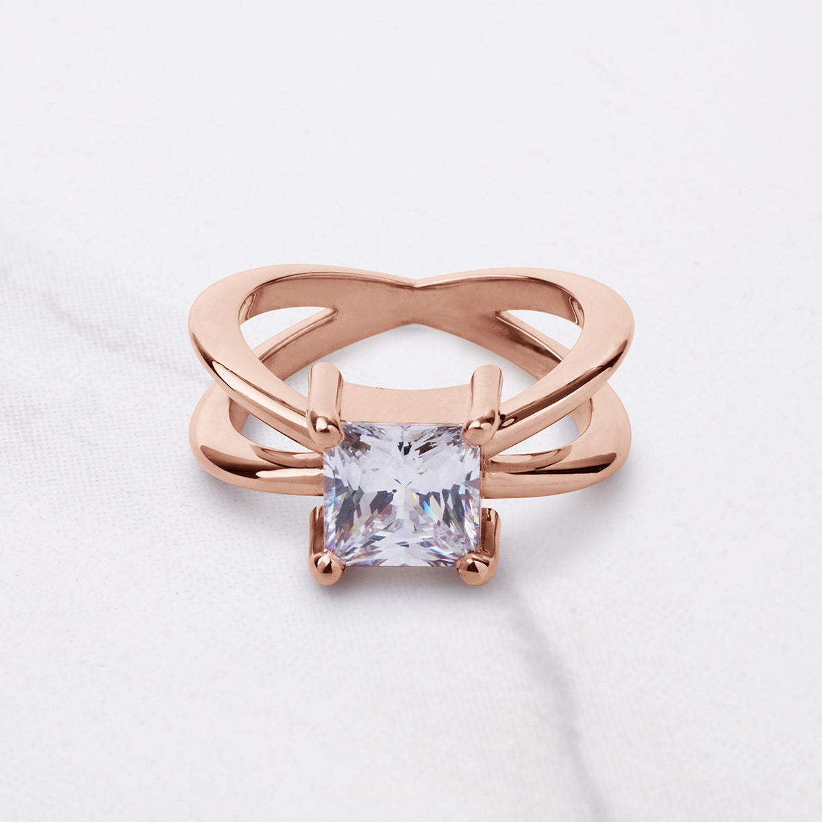 Princess Cut Moissanite Engagement Ring Criss Cross X Design