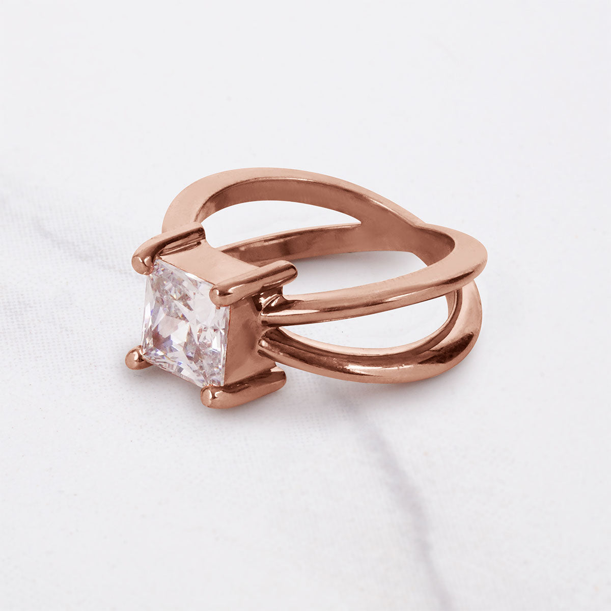 Princess Cut Moissanite Engagement Ring Criss Cross X Design