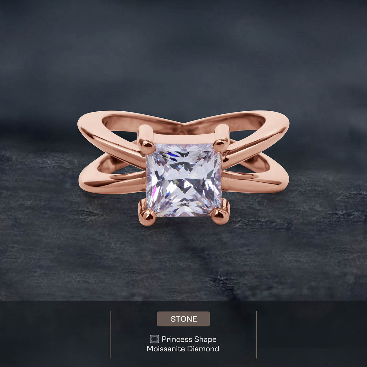 Princess Cut Moissanite Engagement Ring Criss Cross X Design