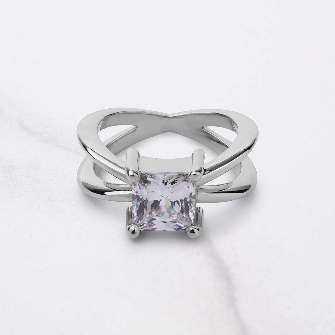 Princess Cut Moissanite Engagement Ring Criss Cross X Design
