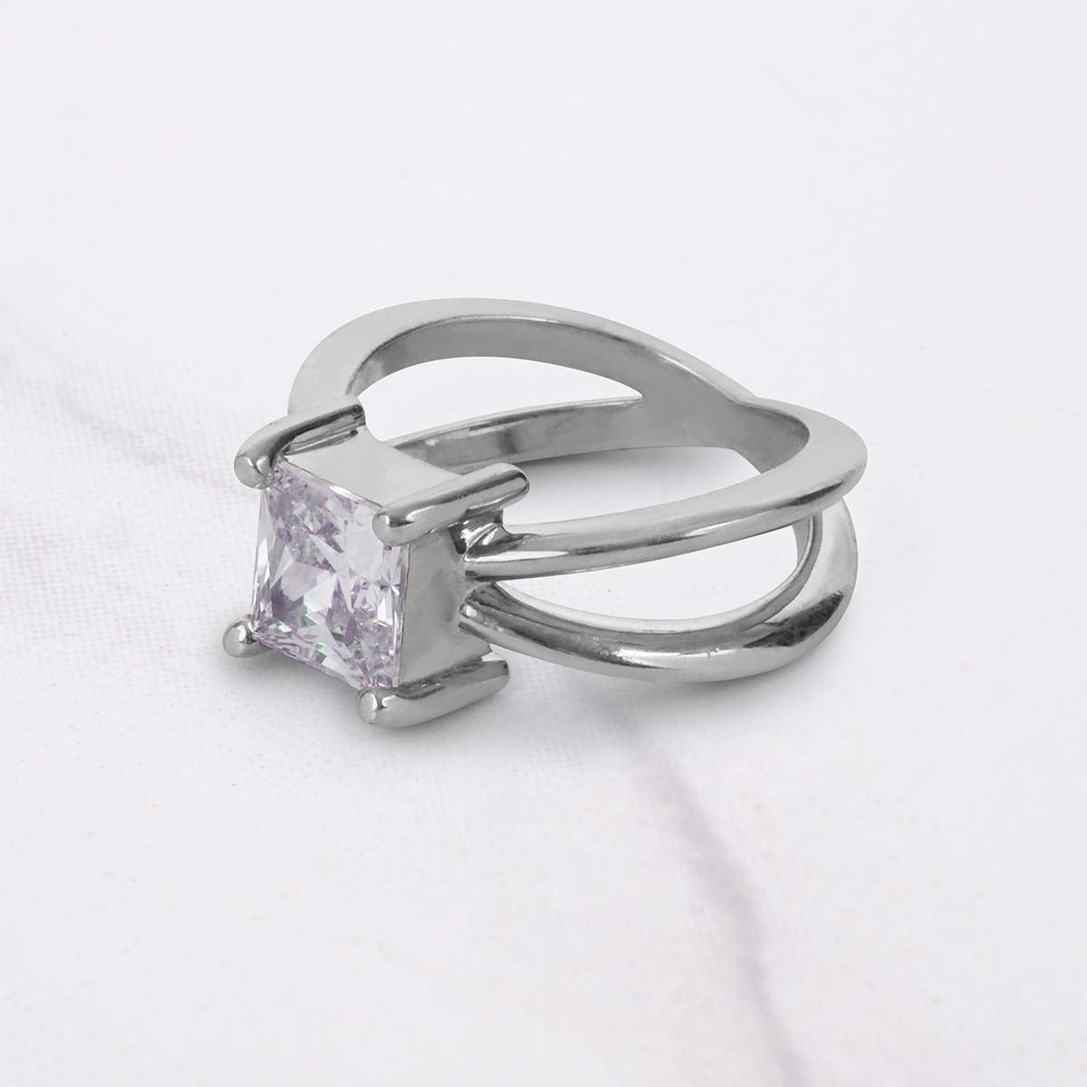 Princess Cut Moissanite Engagement Ring Criss Cross X Design